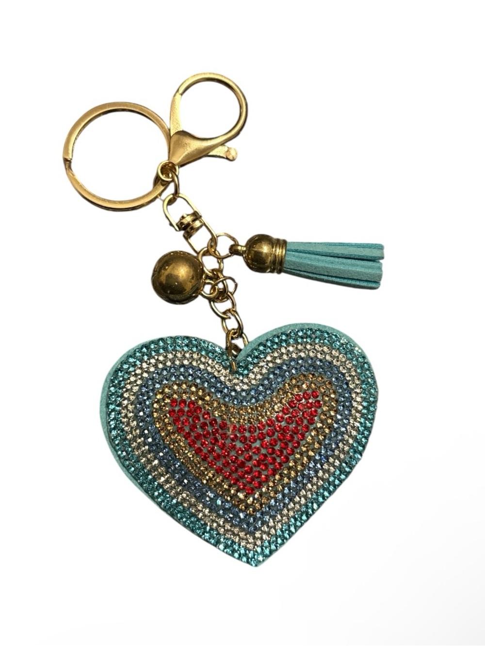 Gold Hardware Turquoise Heart Crystal Keychain